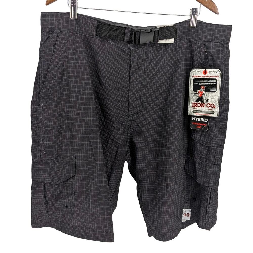 Iron Co Hybrid Performance Cargo Shorts Black Plaid Belted NWT Mens Size 40